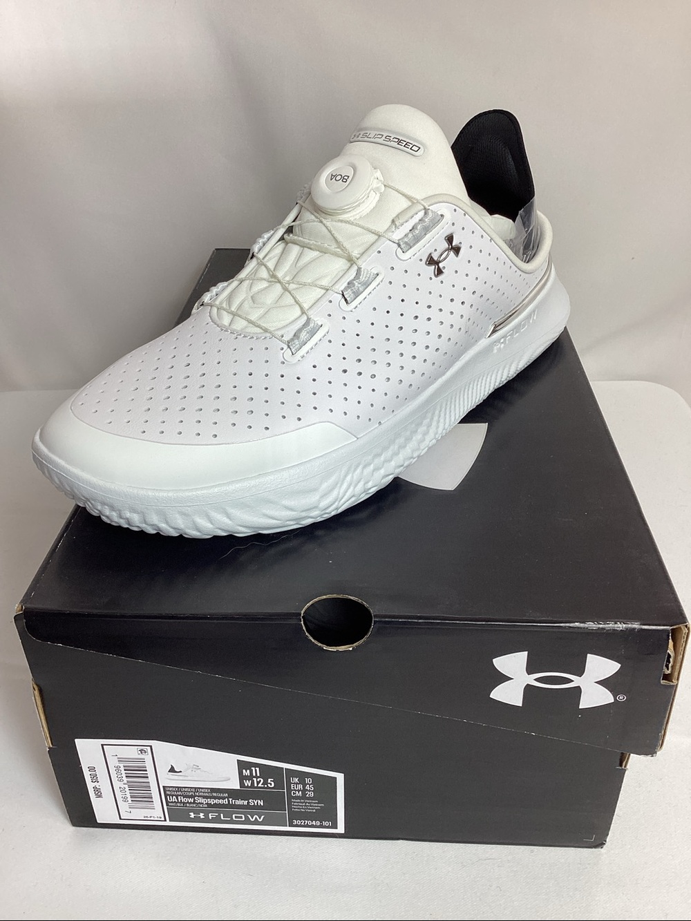 UA Flow Slipspeed Trainer White and Black Size 11 - Picture 2 of 5